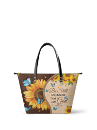 Presence - Psalm 46:10 Leather Tote Bag