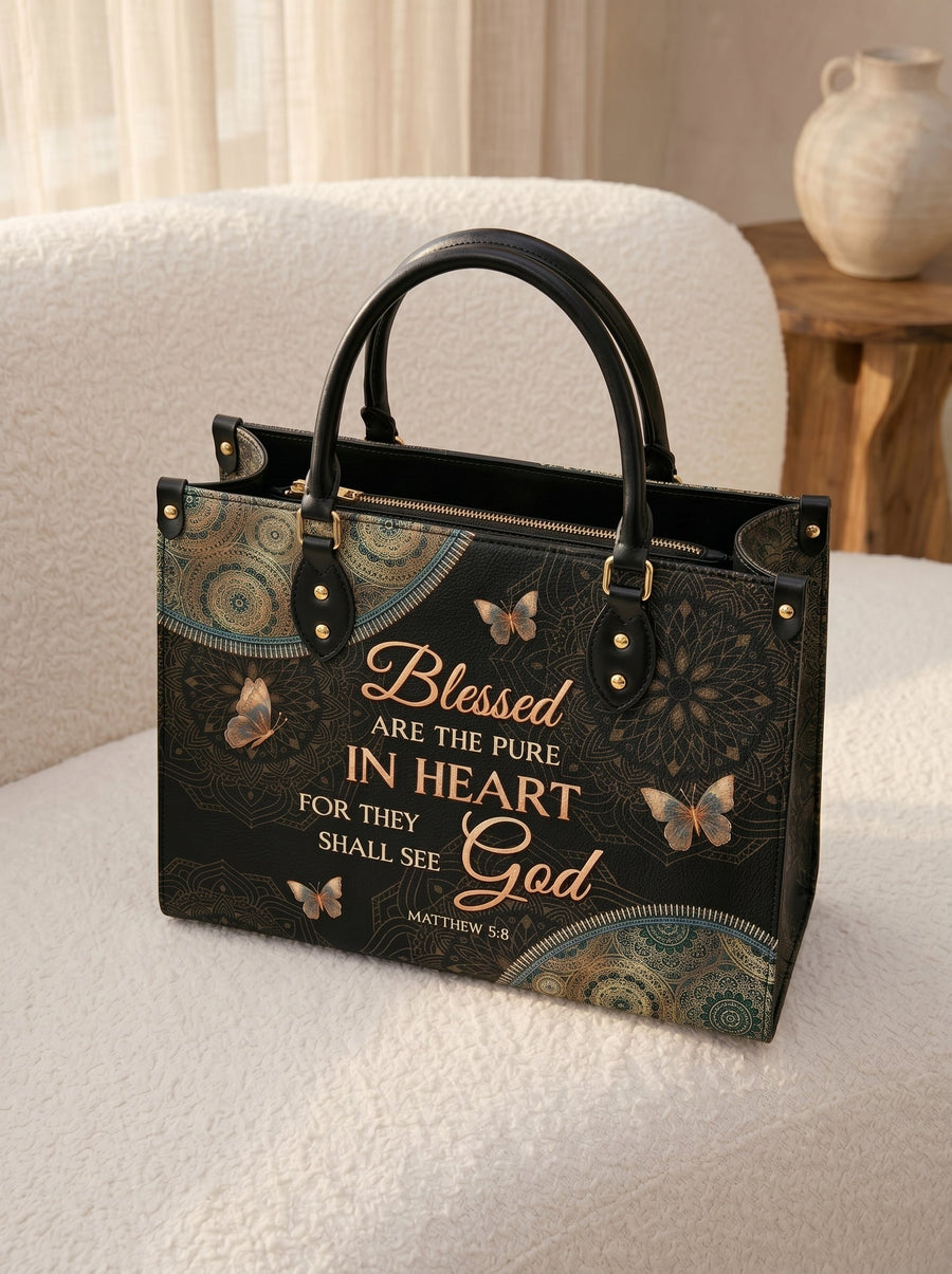 Pure - Matthew 5:8 Leather Handbag