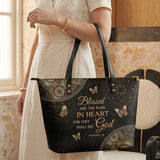 Pure - Matthew 5:8 Leather Tote Bag