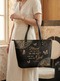 Pure - Matthew 5:8 Leather Tote Bag
