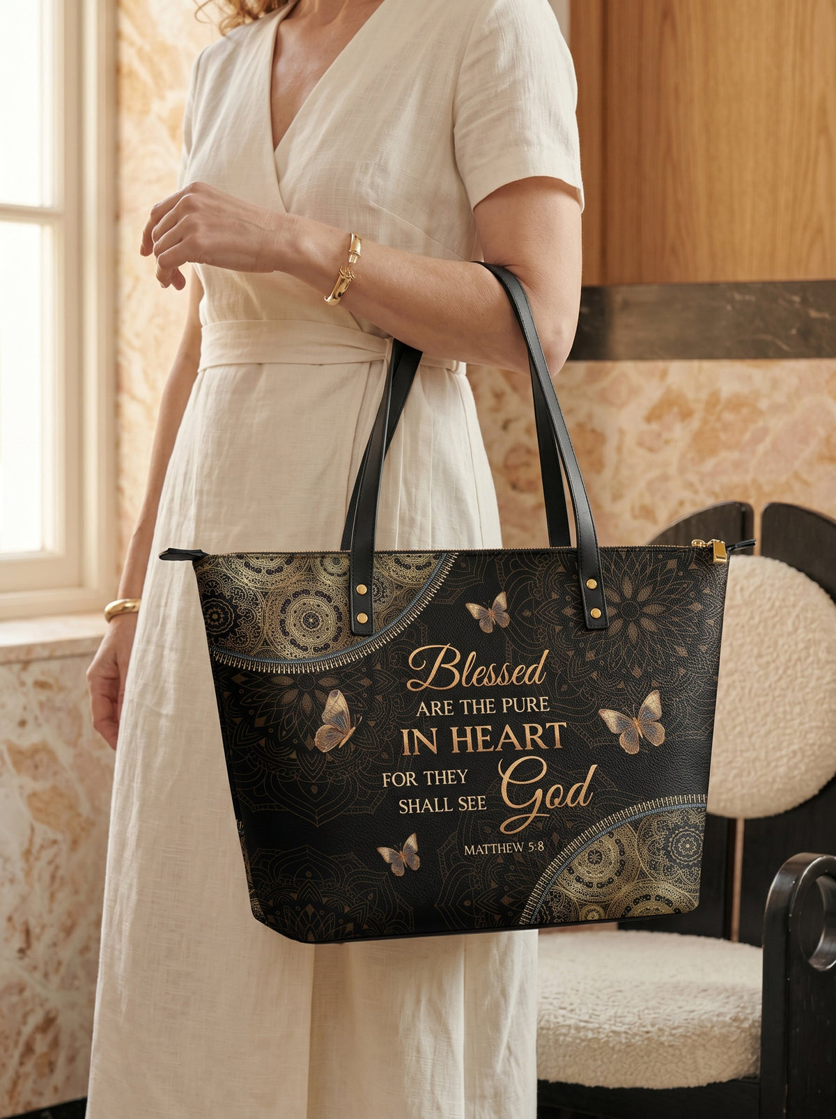 Pure - Matthew 5:8 Leather Tote Bag