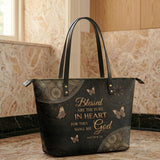 Pure - Matthew 5:8 Leather Tote Bag