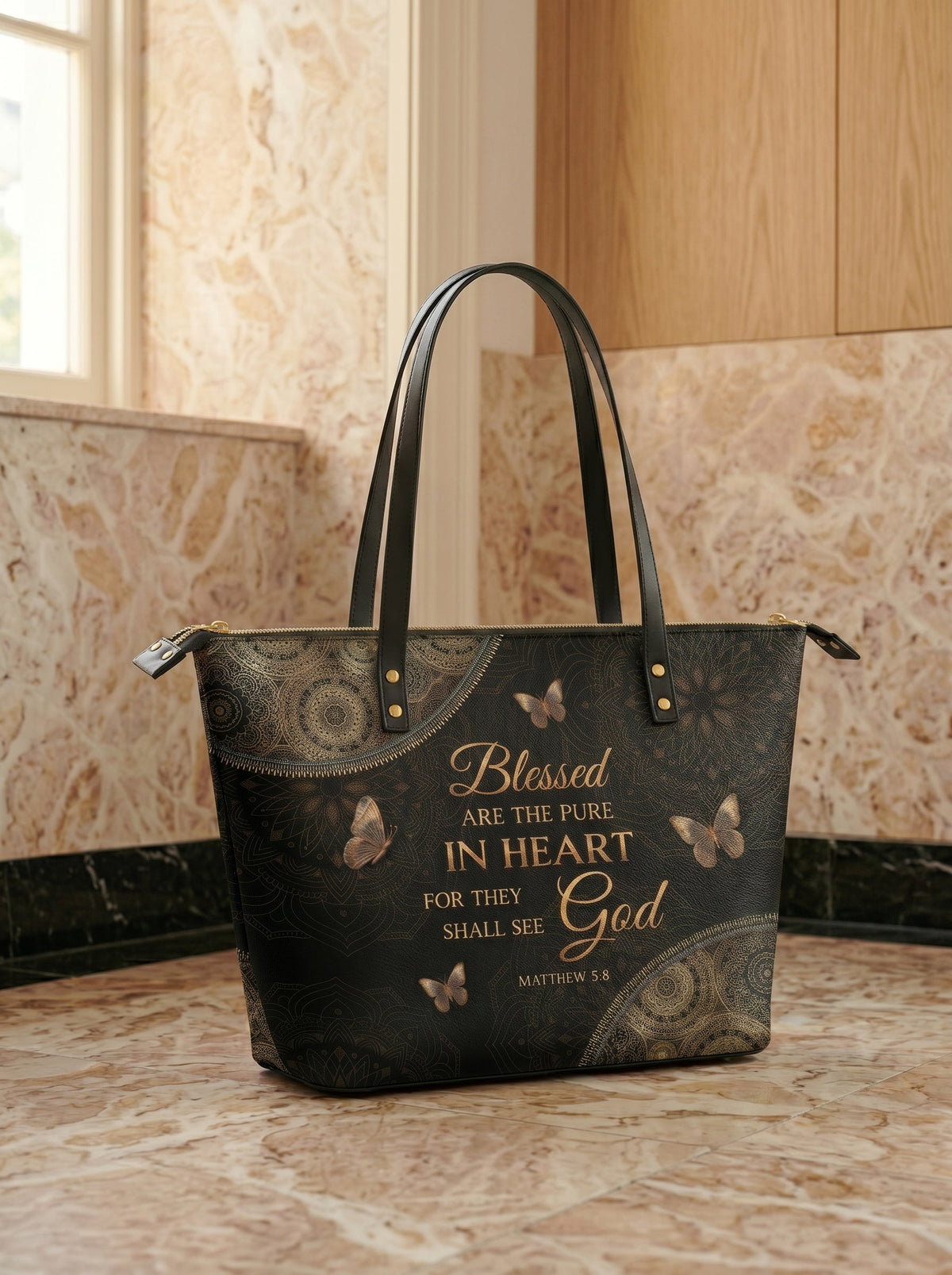 Pure - Matthew 5:8 Leather Tote Bag