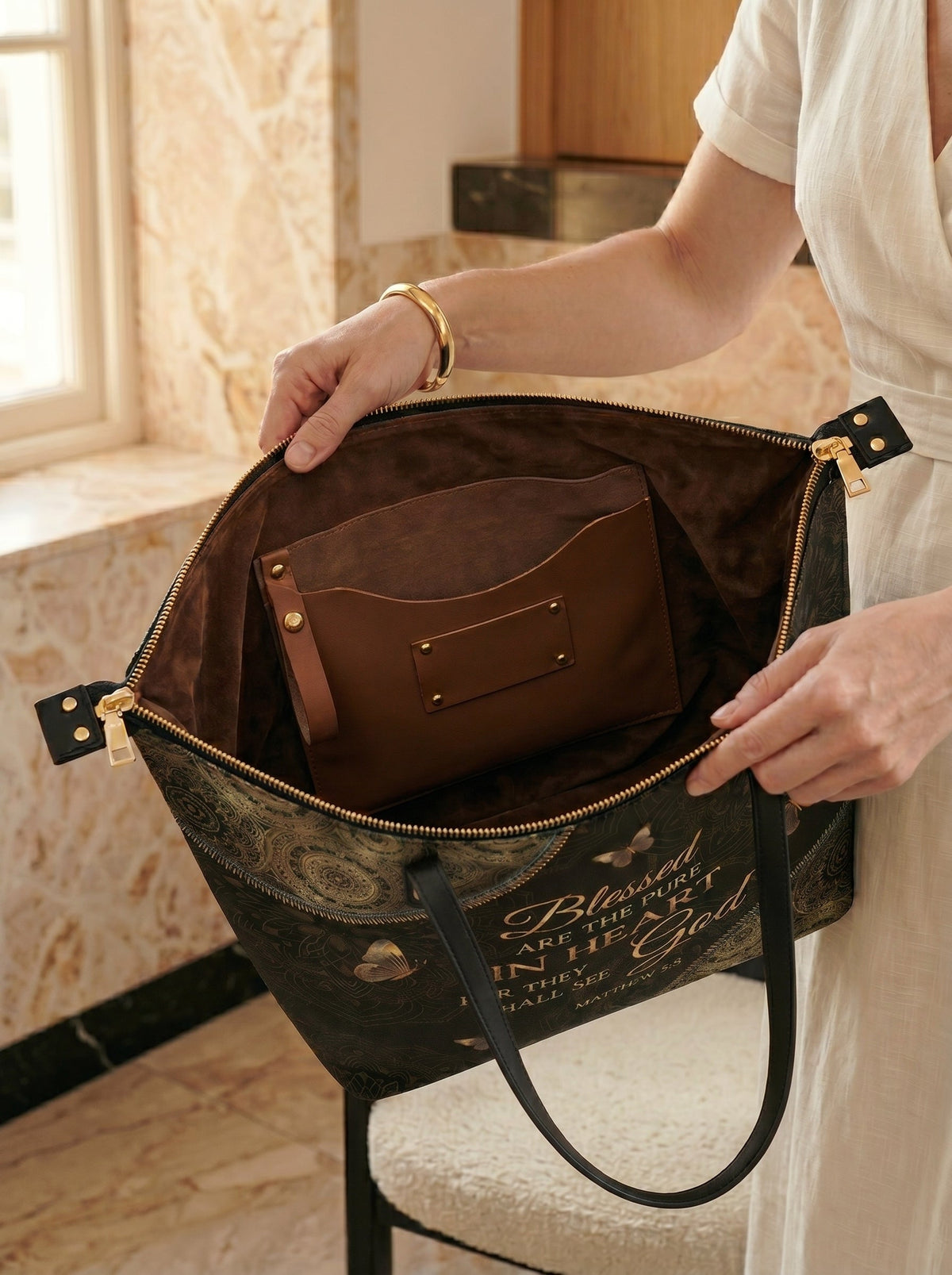 Pure - Matthew 5:8 Leather Tote Bag