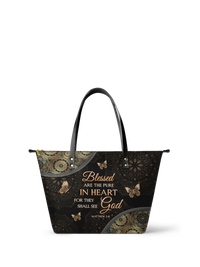 Pure - Matthew 5:8 Leather Tote Bag