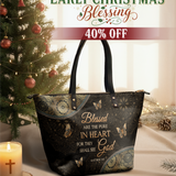 "Pure" - Matthew 5:8 Leather Tote Bag
