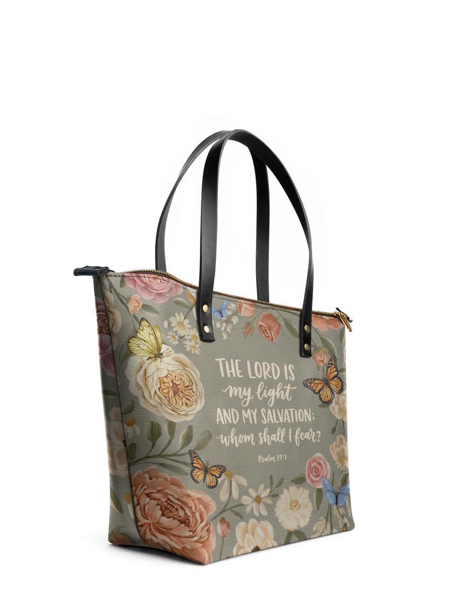 Radiance - Psalm 27:1 Leather Tote Bag Pre-order
