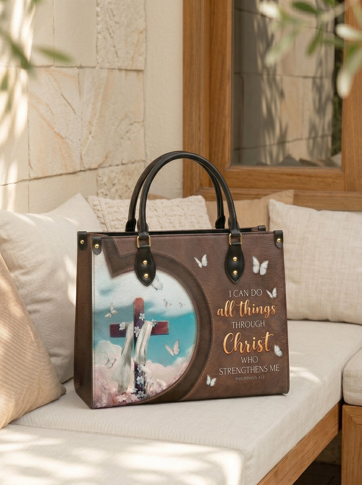 Rise - Philippians 4:13 Leather Handbag