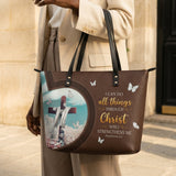 Rise - Philippians 4:13 Leather Tote Bag