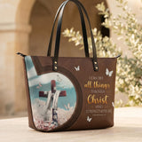 Rise - Philippians 4:13 Leather Tote Bag