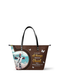 Rise - Philippians 4:13 Leather Tote Bag