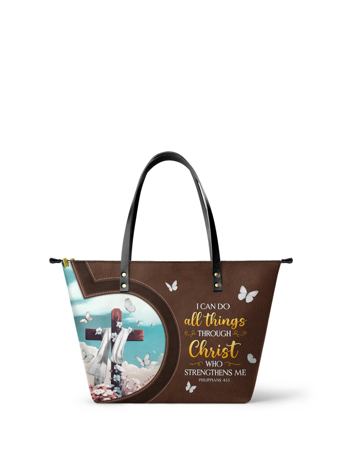 Rise - Philippians 4:13 Leather Tote Bag