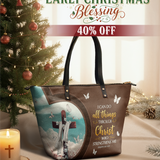 "Rise" - Philippians 4:13 Leather Tote Bag