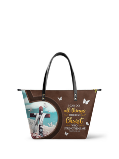 Rise - Philippians 4:13 Leather Tote Bag
