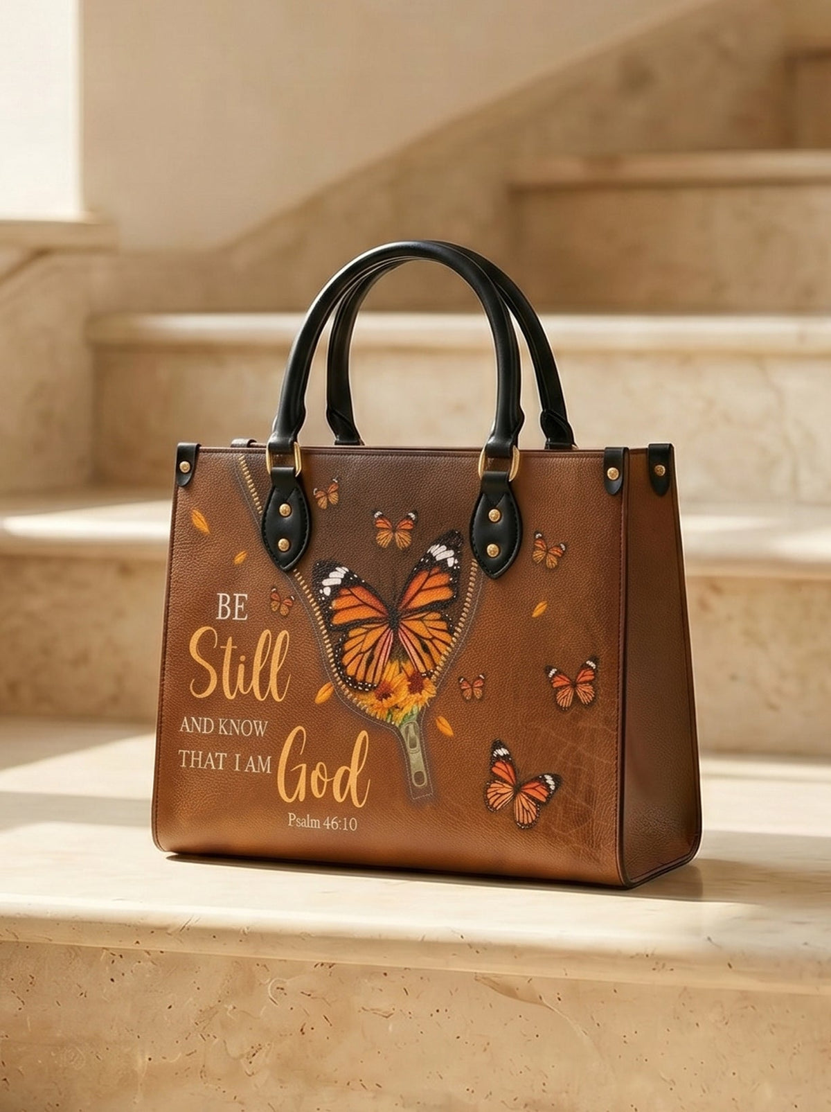 Serene - Psalm 46:10 Leather Handbag