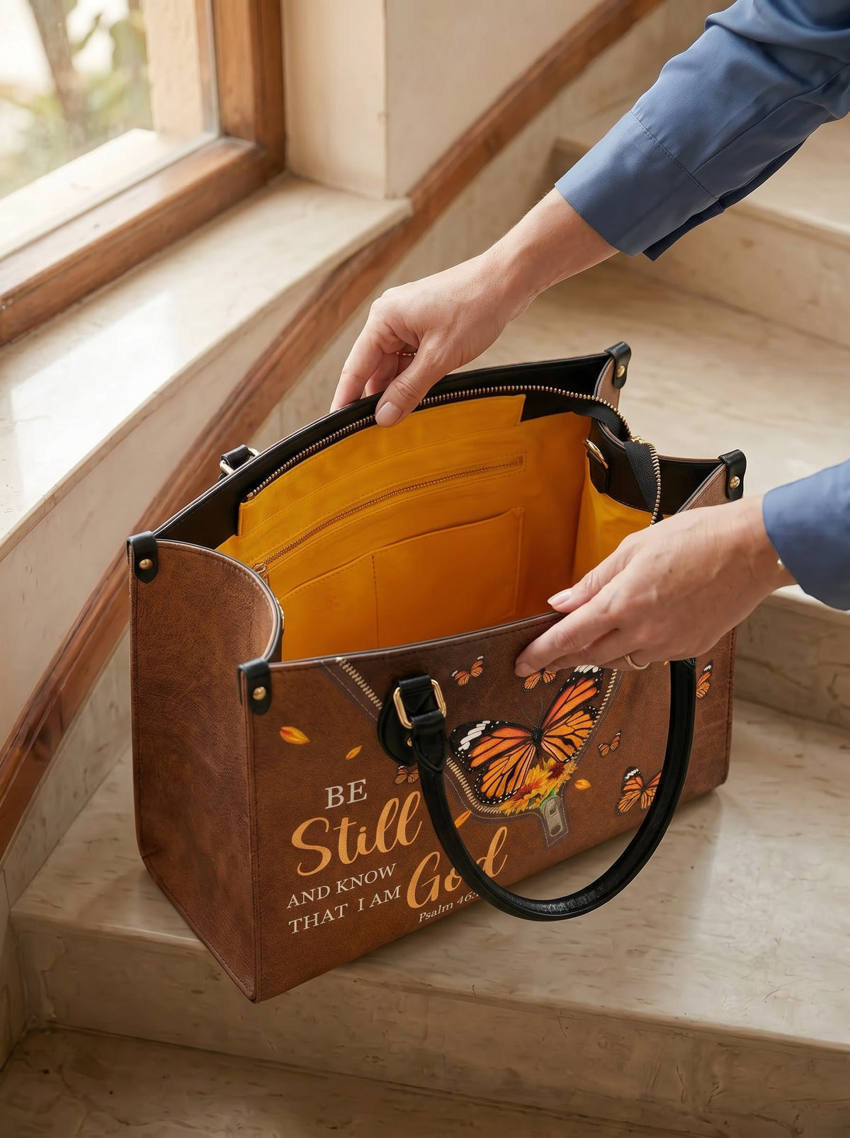 Serene - Psalm 46:10 Leather Handbag