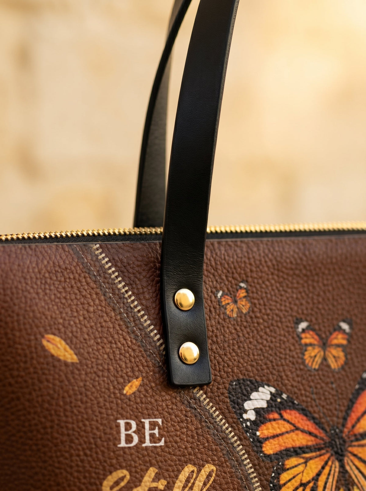 Serene - Psalm 46:10 Leather Tote Bag