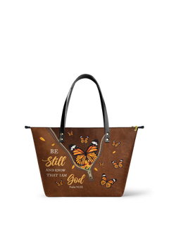 Serene - Psalm 46:10 Leather Tote Bag