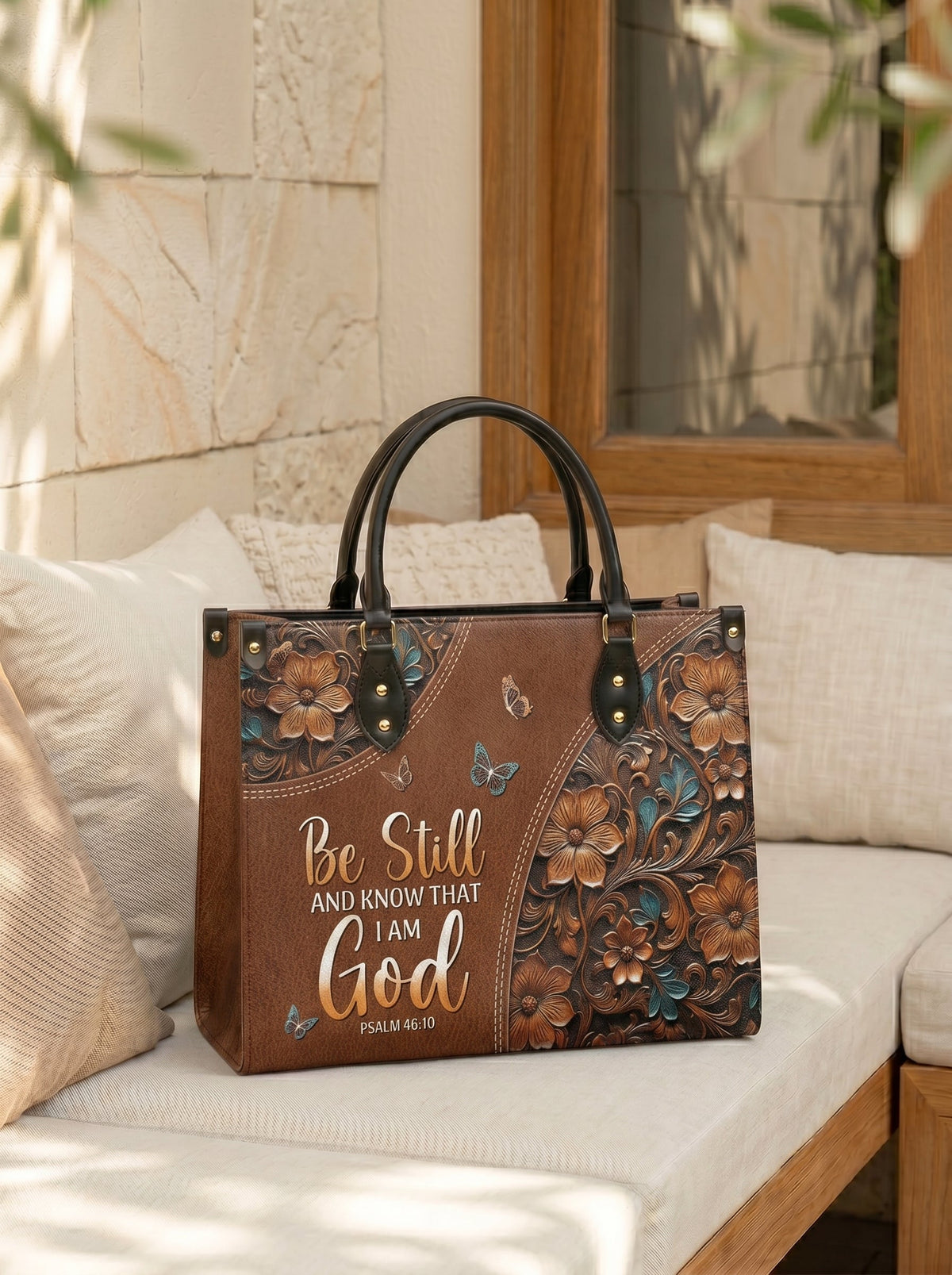 Stillness - Psalm 46:10 Leather Handbag