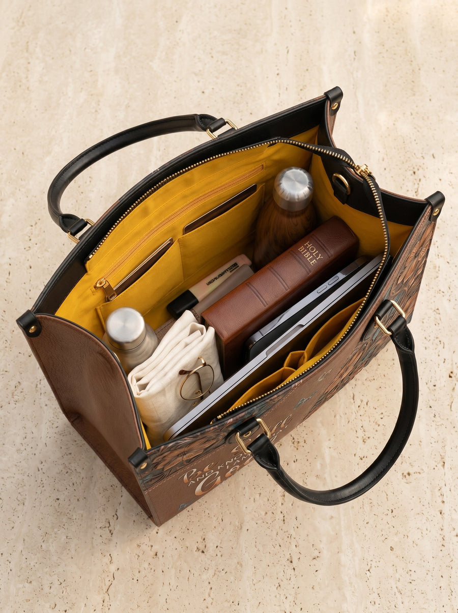 Stillness - Psalm 46:10 Leather Handbag