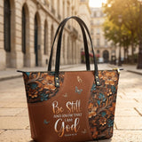 Stillness - Psalm 46:10 Leather Tote Bag