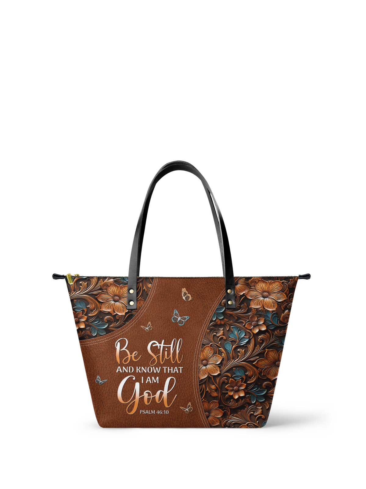 Stillness - Psalm 46:10 Leather Tote Bag