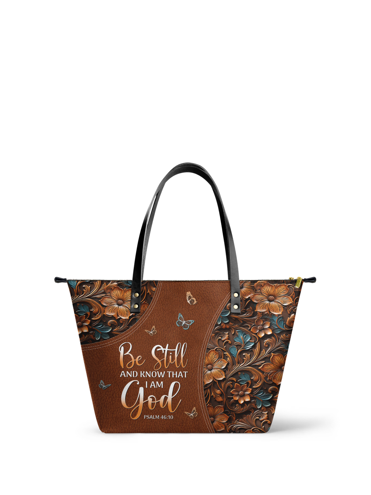 Stillness - Psalm 46:10 Leather Tote Bag