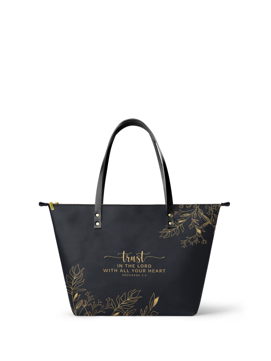 Trust - Proverbs 3:5 Leather Tote Bag
