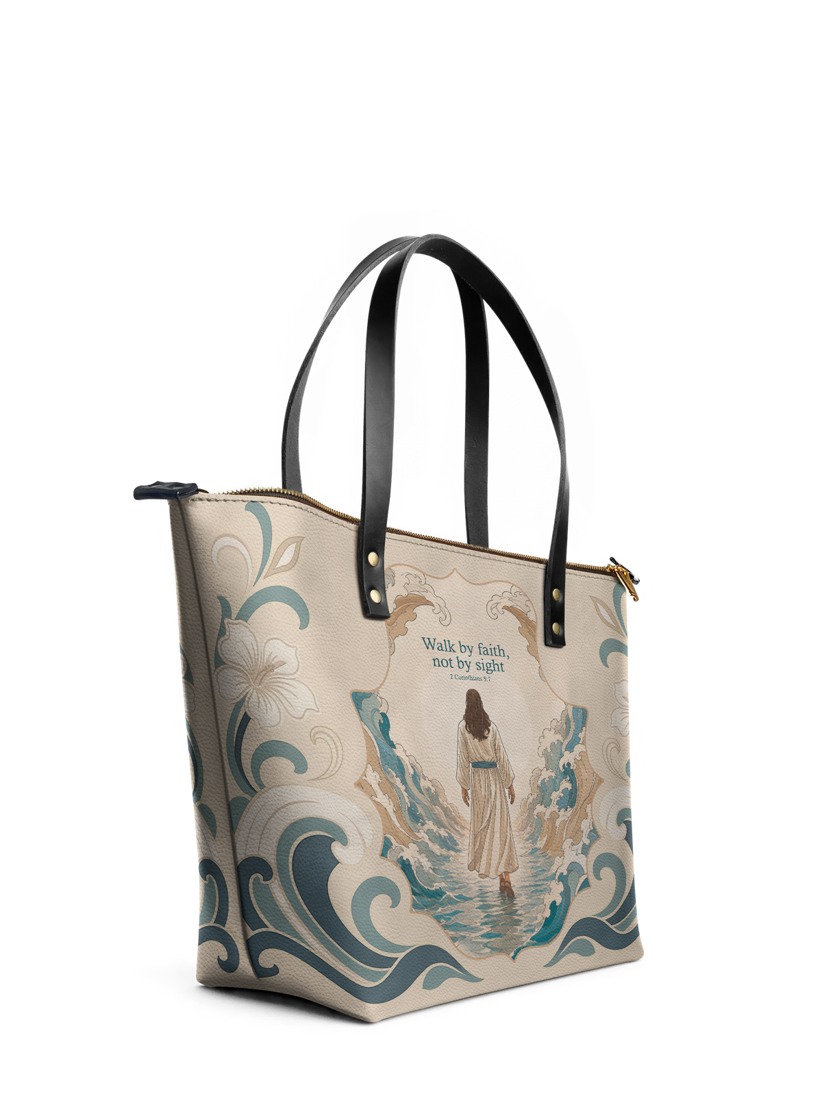Walk By Faith - 2 Corinthians 5:7 Leather Tote Bag Preorder