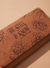 Tranquil - Psalm 46:10 Embossed Leather Crossbody Clutch Pre-order