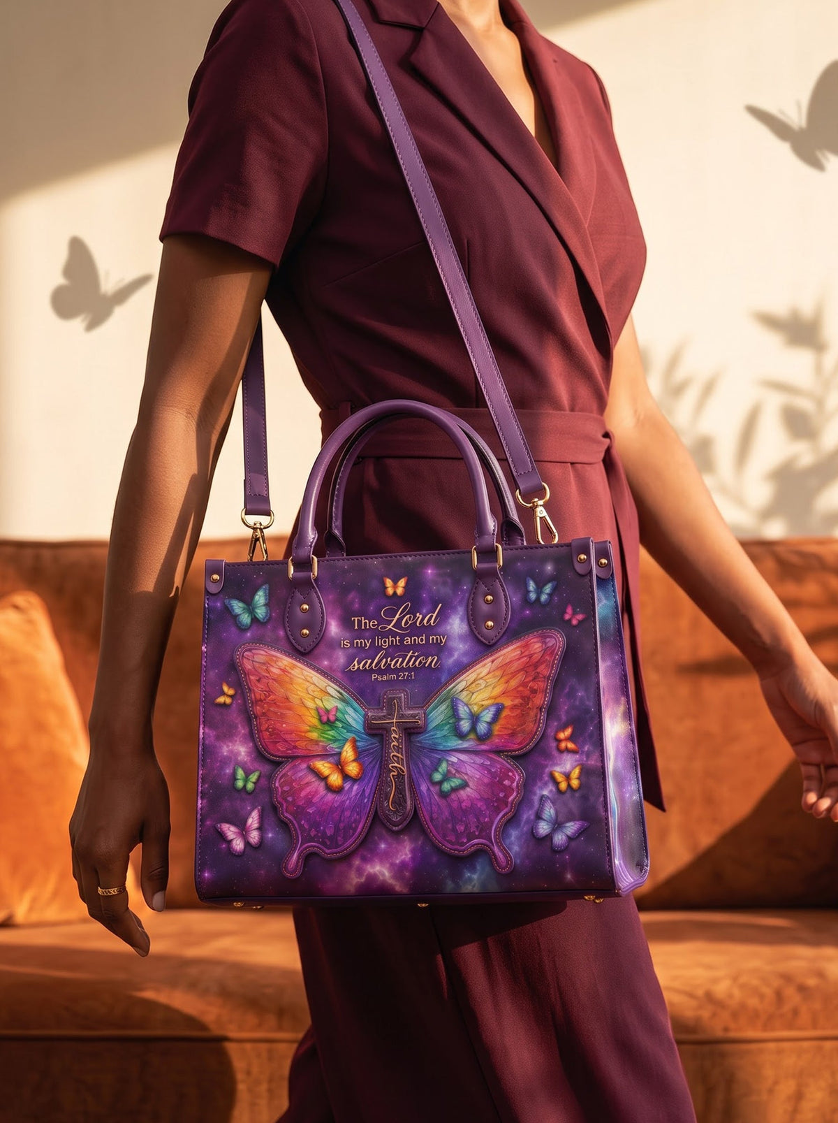 My Light - Psalm 27:1 Applique Leather Handbag