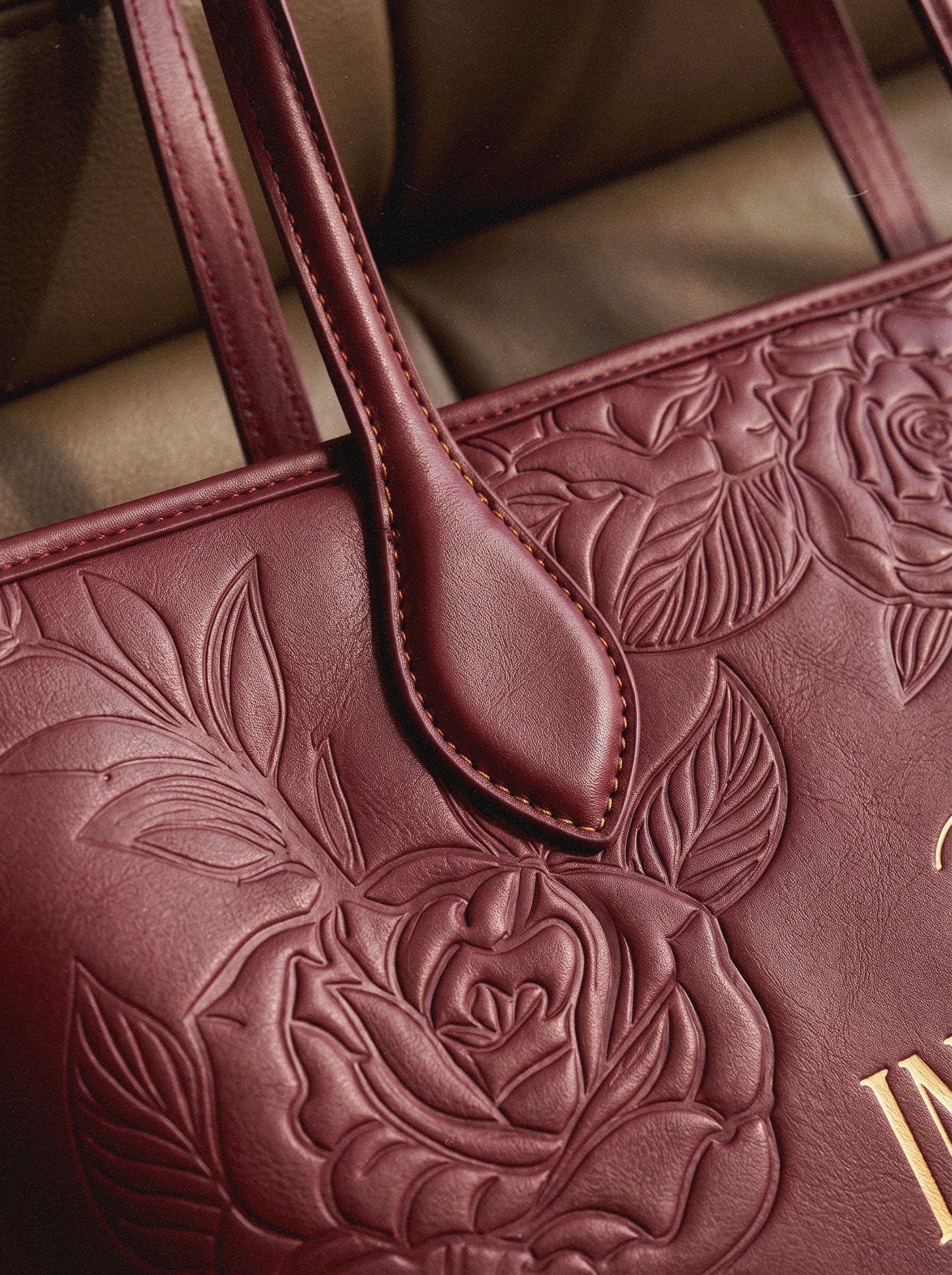 Proverbs 3:5 - Cherry Wine Embossed Leather Tote Pre-order