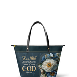"Peace" - Psalm 46:10 Leather Tote Bag