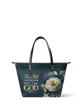 Peace - Psalm 46:10 Leather Tote Bag