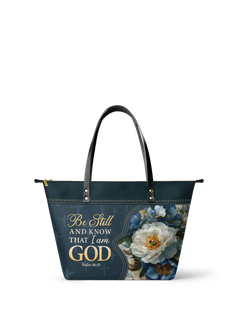 Peace - Psalm 46:10 Leather Tote Bag