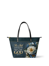 Be Still And Know That I Am God Psalm 46:10 Leather Tote Bag