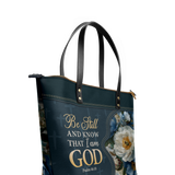 "Peace" - Psalm 46:10 Leather Tote Bag