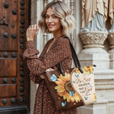 "Presence" - Psalm 46:10 Leather Tote Bag