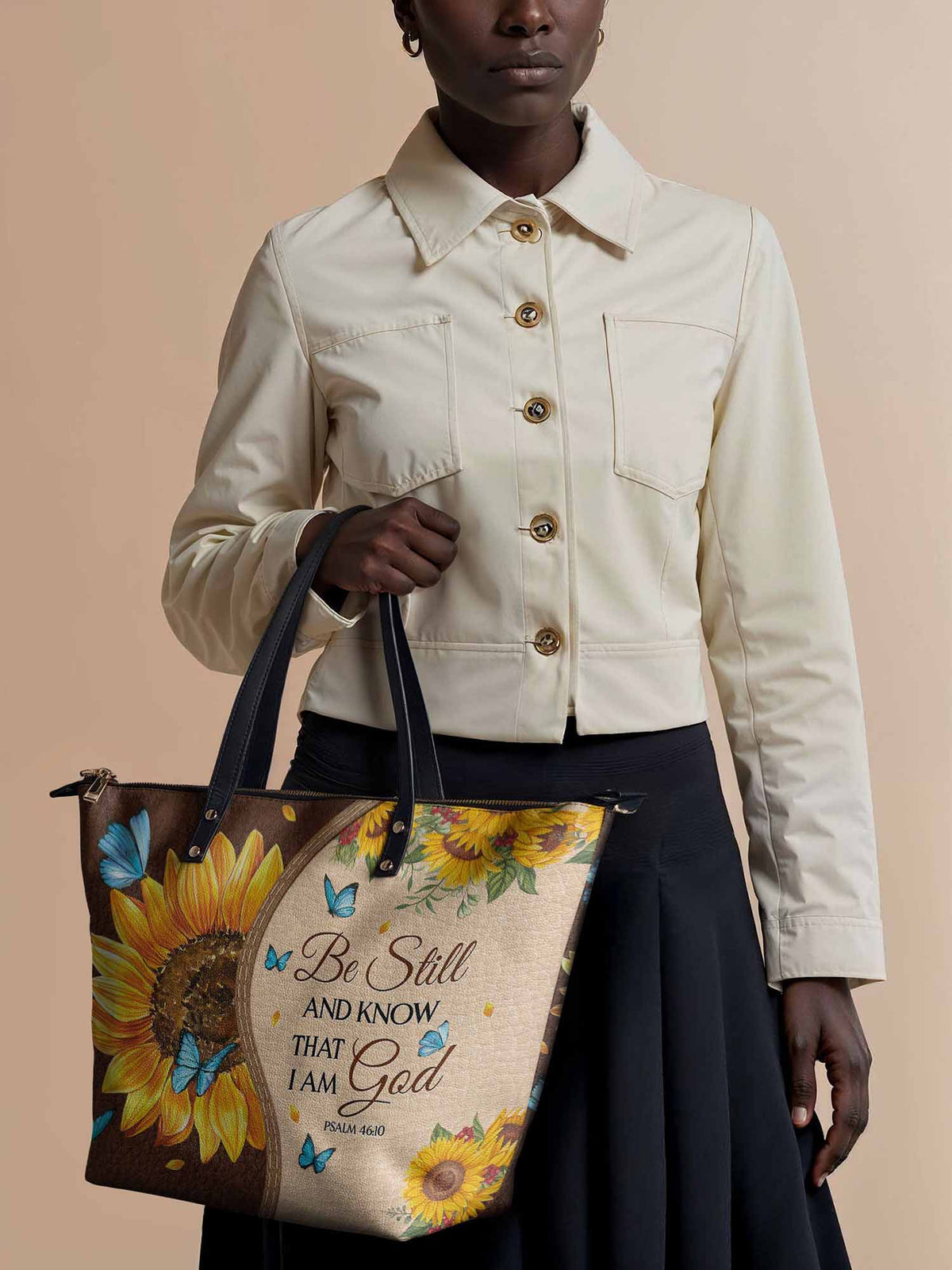 Presence - Psalm 46:10 Leather Tote Bag