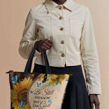 "Presence" - Psalm 46:10 Leather Tote Bag