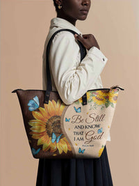 Presence - Psalm 46:10 Leather Tote Bag