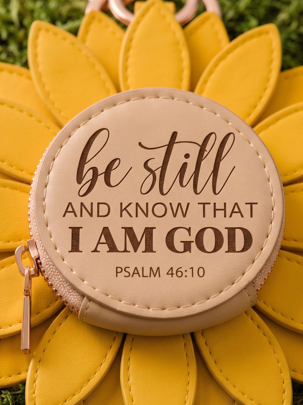 "Be Still & Know" - Sunflower Coin Purse Charm