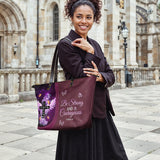 "Courage" - Joshua 1:9 Leather Tote Bag