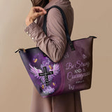 "Courage" - Joshua 1:9 Leather Tote Bag