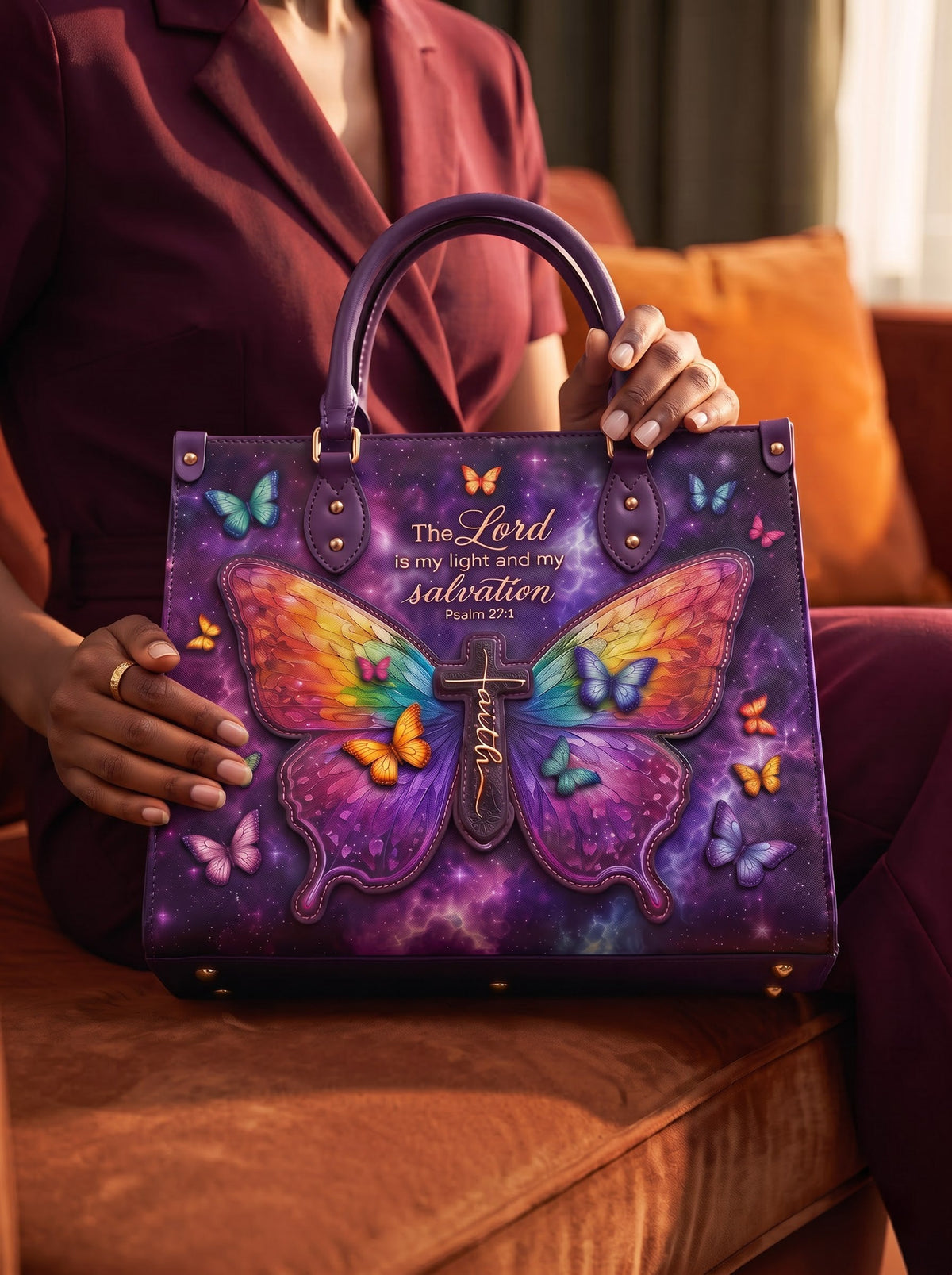 My Light - Psalm 27:1 Applique Leather Handbag