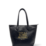 Matt 19:26 - Black Embossed Leather Tote Pre-order