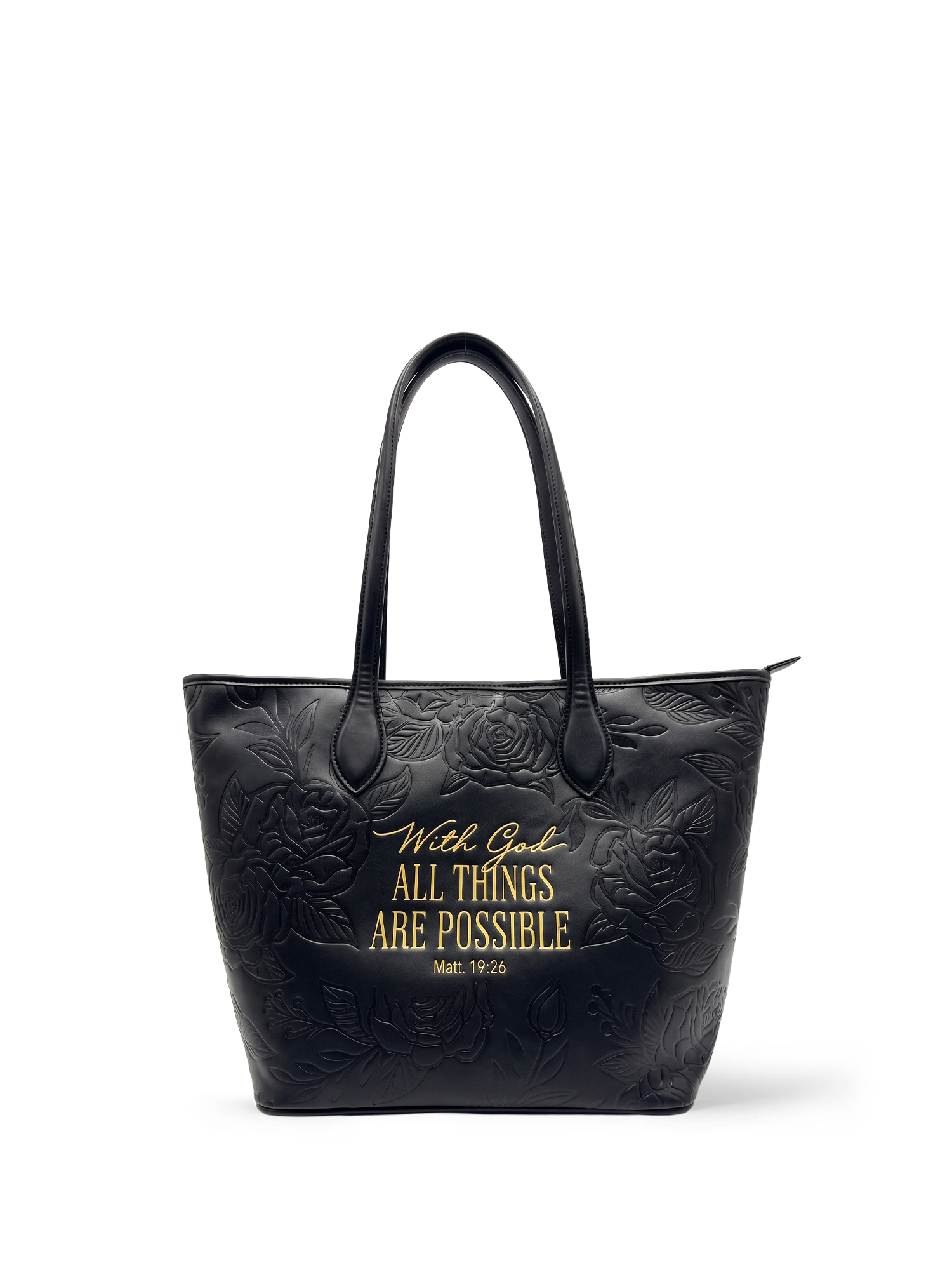 Matt 19:26 - Black Embossed Leather Tote Pre-order
