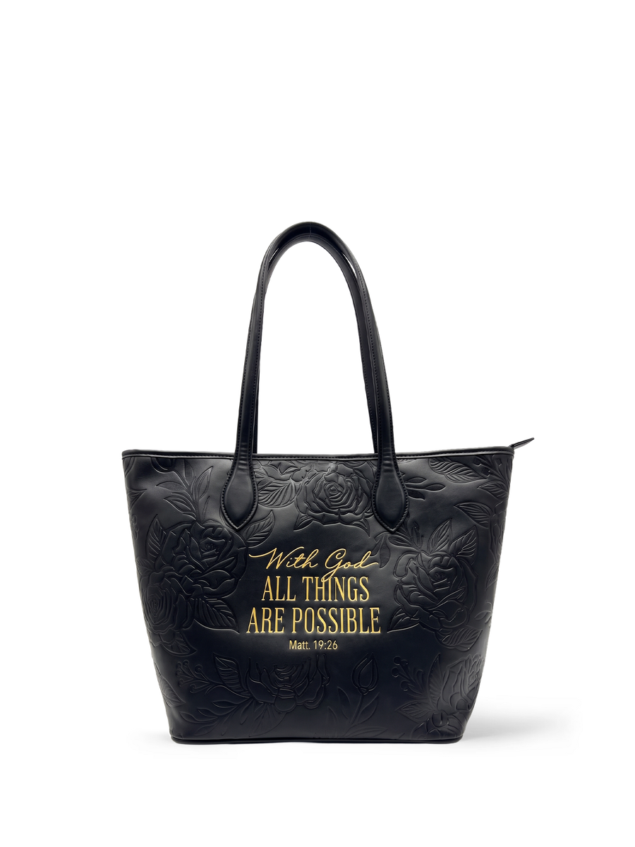 Matt 19:26 - Black Embossed Leather Tote Pre-order