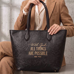 Matt 19:26 - Black Embossed Leather Tote Pre-order