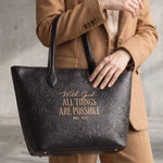 Matt 19:26 - Black Embossed Leather Tote Pre-order